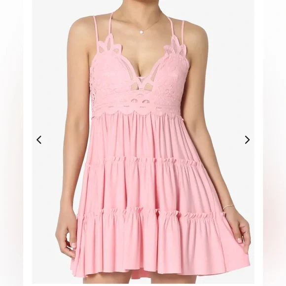 Zenana Crochet Lace Ruffle Dress In Dusty Pink. NEW! Sz L & XL - Picture 2 of 8